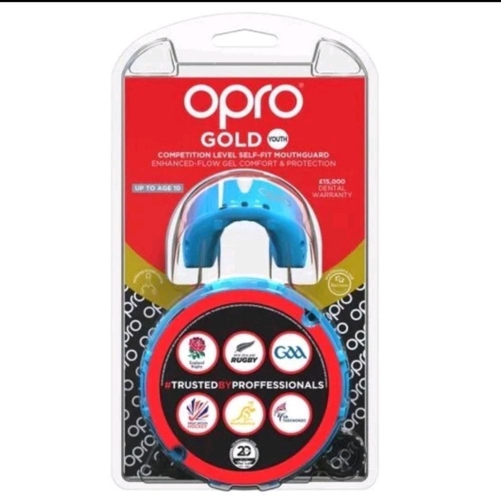 OPRO Junior Gold Level Self-Fit Mouthguard - Sky Blu/Pearl